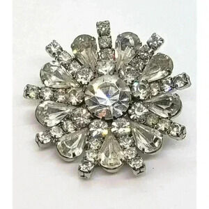 Vintage Brooch Clear Rhinestone Unique 3D Flower Juliana Schreiner Sherman Style